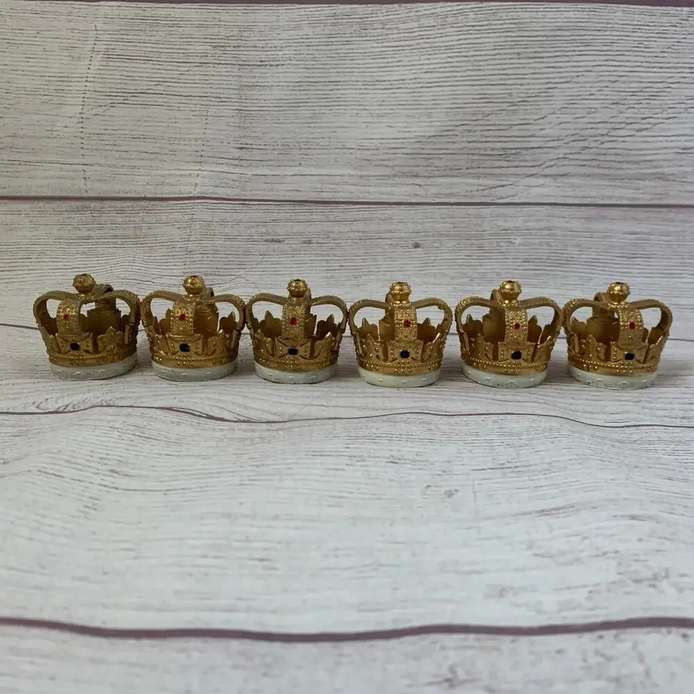 Vintage Wilton Gold King Crown Cake Toppers Set of 6 Cupcake Candle Holders